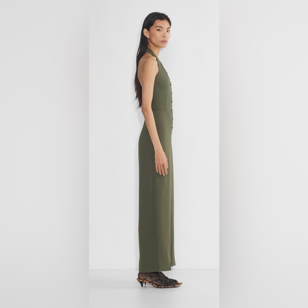 Aritzia Wilfred Upscale Olive Green Halter Jumpsuit - Picture 5 of 11